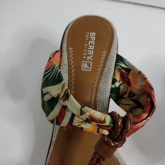 Sperry Cork Wedge Sandals Top Sider Tropical Paradise Size 8 New - Picture 5 of 7